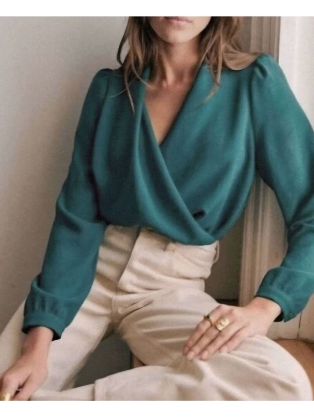 Sezane Teal Wrap Blouse